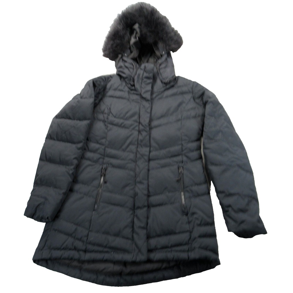 Columbia St Cloud Down Jacket Women Small Black Faux Fur Hood Trim Insulated